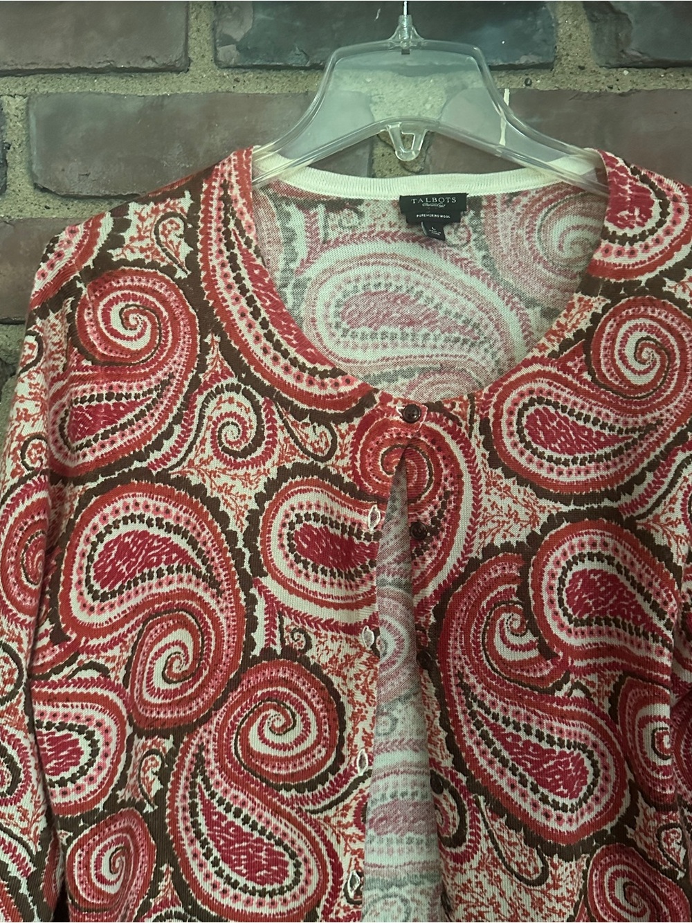 Talbots Cardigan Pure Merino Wool Paisley 3/4 Sleeve Knit LARGE